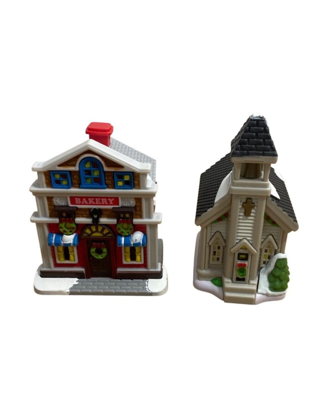 Cobblestone Corners Christmas Village Church and Bakery Vintage Holiday Decor